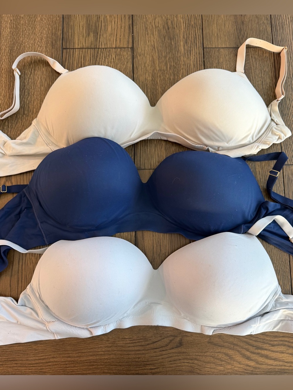 Victoria's Secret 38DDD Wireless Bra Lot of 3 - Beige, Navy, Light Grey